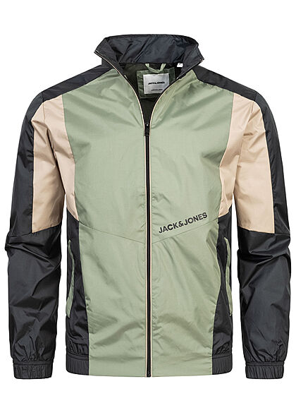 Jack and Jones Herren leichte Jacke 2-Pockets Colorblock Print sea spray grün