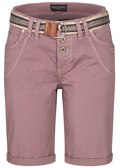 Urban Surface Damen Bermuda Shorts Knopfleiste ink. Gürtel 5-Pockets elderberry lila