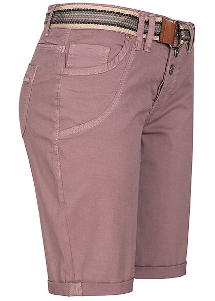 Urban Surface Damen Bermuda Shorts Knopfleiste ink. Gürtel 5-Pockets elderberry lila