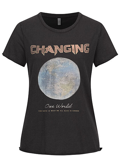 ONLY Damen T-Shirt Changing World Print schwarz