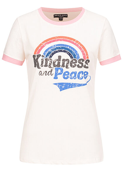Brave Soul Dames 2-Tone T-Shirt Kindness Peace Print wit
