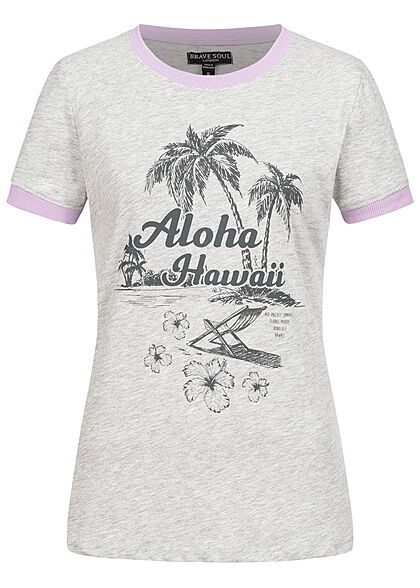 Brave Soul Dames 2-Tone T-Shirt Aloha Hawaii Print grijs - Art.-Nr.: 21063245