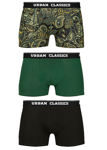 Urban Classics Herren 3-er Pack Boxer Shorts dunkel grn & Paisley & schwarz
