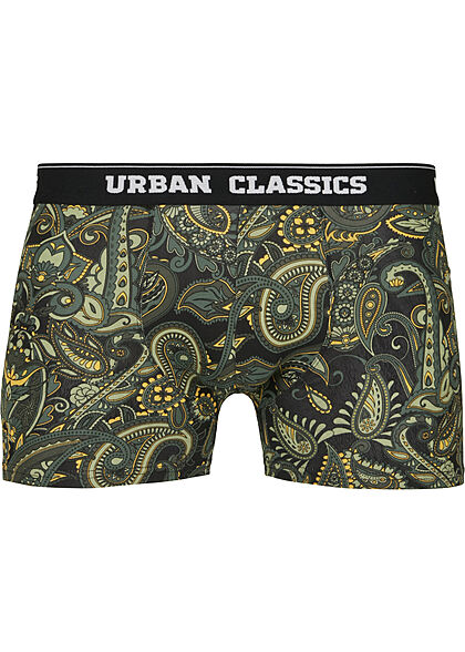 Urban Classics Herren 3-er Pack Boxer Shorts dunkel grün & Paisley & schwarz