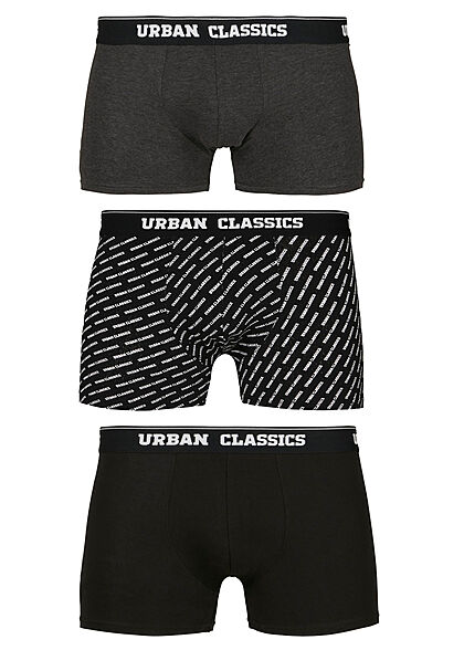 Urban Classics Herren 3er Pack Boxer Shorts mit Logo Print schwarz charcoal grau