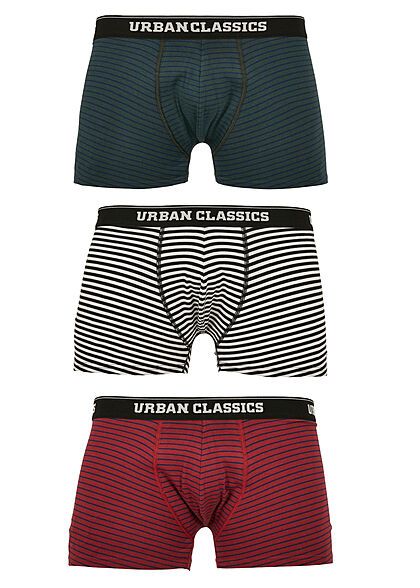 Urban Classics Herren 3-er Pack Boxer Shorts Streifen bottle grün & rot & weiss