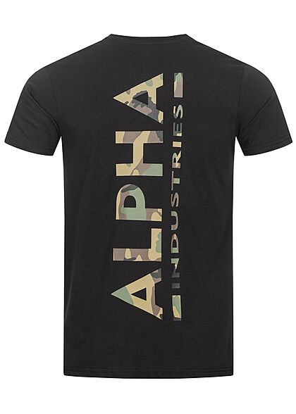 Alpha Industries Herren T-Shirt mit Logo Back Print Camouflage Design schwarz