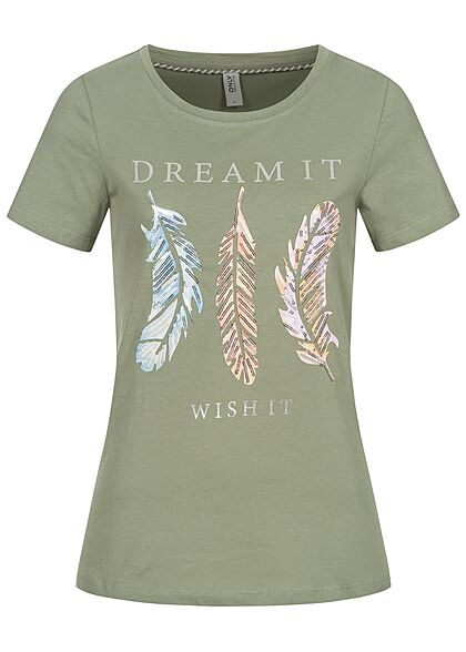 ONLY Dames T-Shirt Dream it Print shadow groen - Art.-Nr.: 21063275