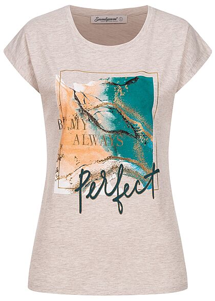 Seventyseven Lifestyle Dames T-Shirt Perfect Metallic Print oatmeal beige
