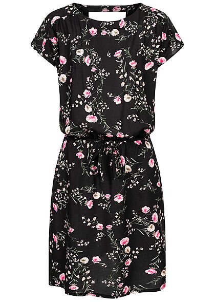 Styleboom Fashion Dames Jurk Bloemen Print zwart roze