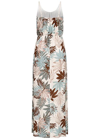 Styleboom Fashion Dames V-Neck Maxi Jurk Tropical Print oatmeal beige multicolor