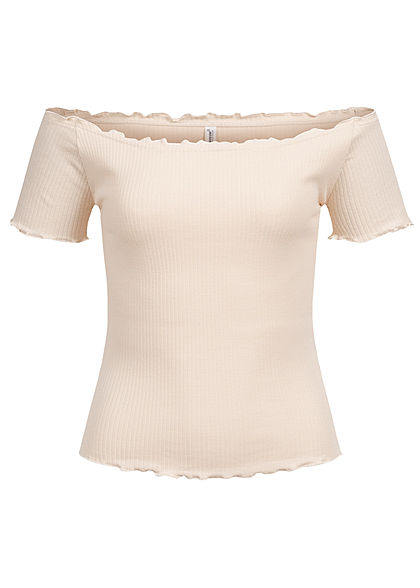Seventyseven Lifestyle Dames Ribbed Off-Shoulder Shirt taupe beige - Art.-Nr.: 21068209