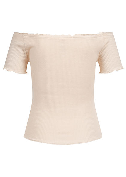 Seventyseven Lifestyle Dames Ribbed Off-Shoulder Shirt taupe beige