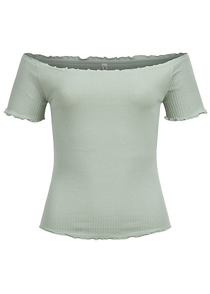 Seventyseven Lifestyle Dames Ribbed Off-Shoulder Shirt groen - Art.-Nr.: 21068210