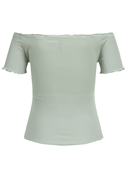 Seventyseven Lifestyle Dames Ribbed Off-Shoulder Shirt groen