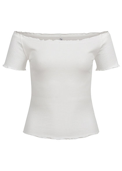 Seventyseven Lifestyle Dames Ribbed Off-Shoulder Shirt wit - Art.-Nr.: 21068211