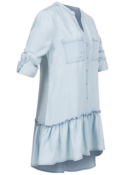 Seventyseven Lifestyle Dames Turn-Up Longform Blouse lichtblauw denim
