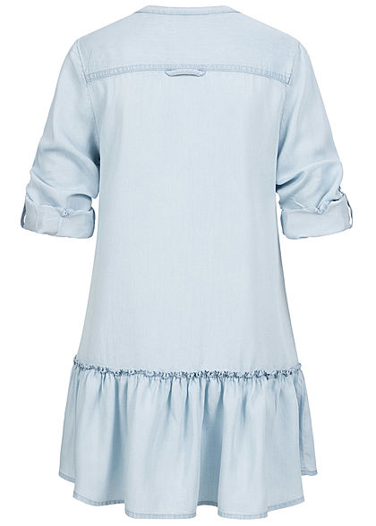 Seventyseven Lifestyle Dames Turn-Up Longform Blouse lichtblauw denim
