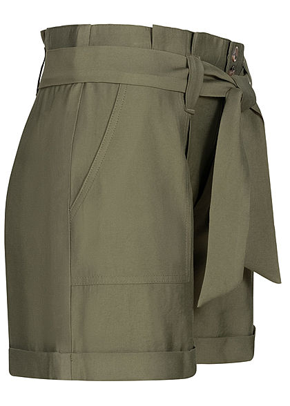 Seventyseven Lifestyle Dames High-Waist Paperbag Shorts olijfgroen