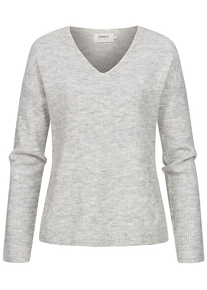 ONLY Dames NOOS V-Neck Sweater lichtgrijs melange - Art.-Nr.: 21073306