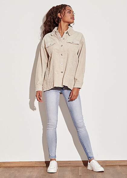 ONLY Dames NOOS Oversized Cord Shaket silver beige