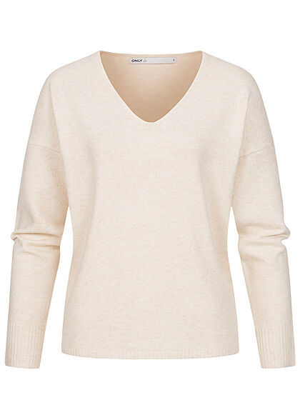 ONLY Dames NOOS V-Neck Sweater birch beige melange - Art.-Nr.: 21073311