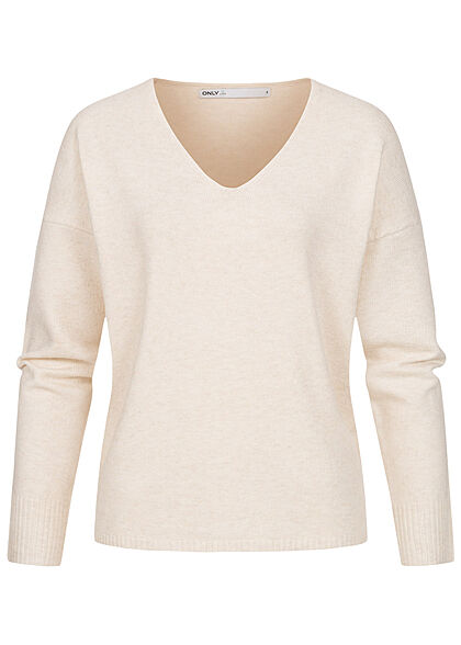 ONLY Dames NOOS V-Neck Sweater birch beige melange