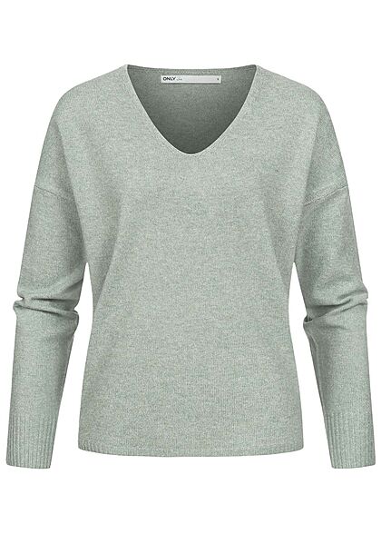 ONLY Dames NOOS V-Neck Sweater chinois groen melange - Art.-Nr.: 21073312