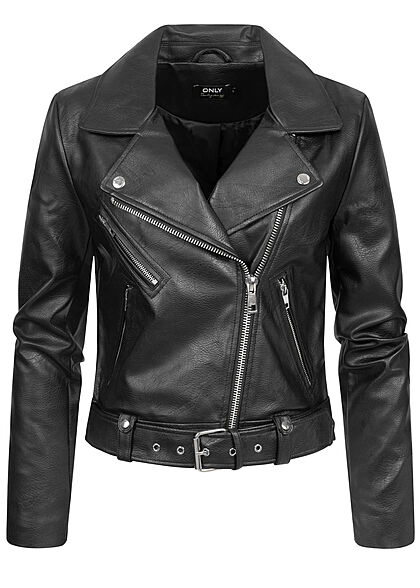 ONLY Dames Bikerjack van kunstleer met rits en 3 zakken zwart