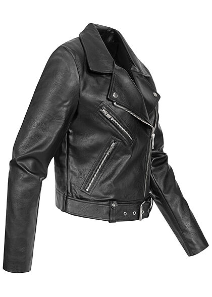 ONLY Dames Bikerjack van kunstleer met rits en 3 zakken zwart
