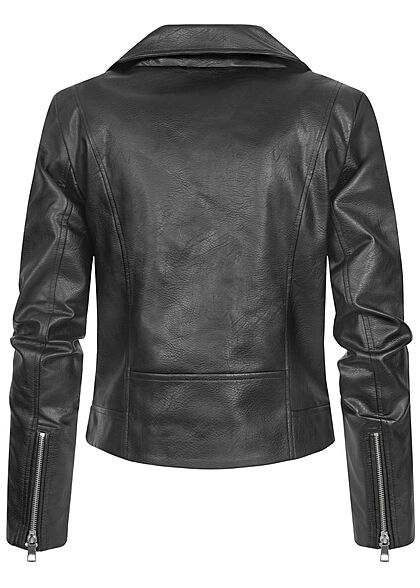 ONLY Dames Bikerjack van kunstleer met rits en 3 zakken zwart