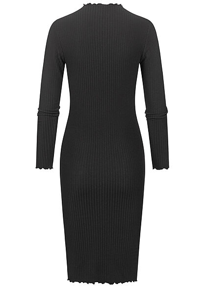 ONLY Damen Ribbed High-Neck Midi Kleid mit Frilldetails am Saum schwarz