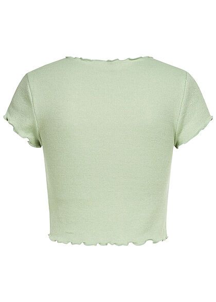 ONLY Damen Ribbed Crop Top T-Shirt mit Wellendetails am Saum frosty grün