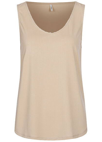 ONLY Damen V-Neck Modal Top mit Schmuckapplikation am Ausschnitt cement beige