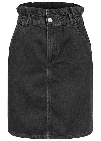ONLY Vrouwen Hoge taille Paperbag Rok zwart denim