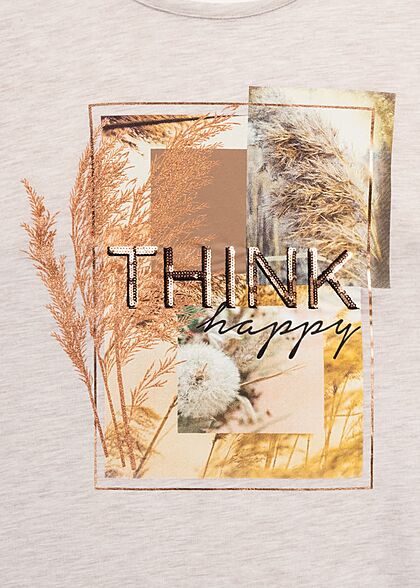 Hailys Dames T-Shirt Think Happy Print beige melange
