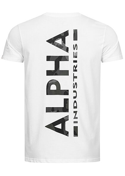 Alpha Industries Herren T-Shirt mit Logo Back Print Camouflage Design weiss