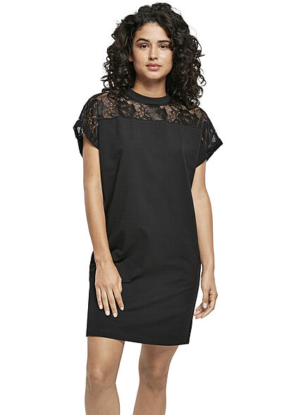 Urban Classics Dames T-shirt jurk met kanten details zwart