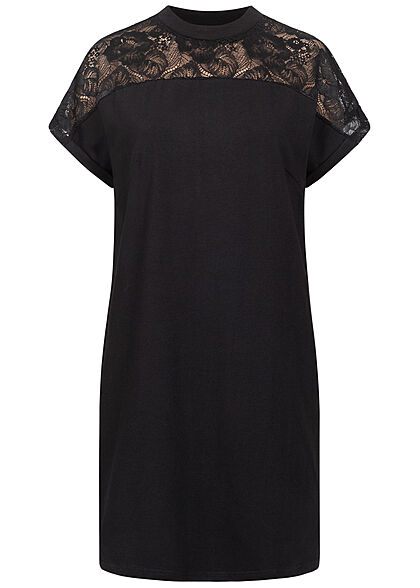 Urban Classics Dames T-shirt jurk met kanten details zwart
