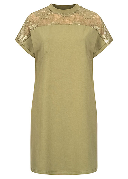 Urban Classics Dames T-shirt jurk met kanten details kaki beige