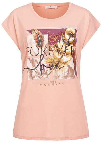 Hailys Dames T-Shirt Forever Love Herfstprint met Pailletten roze paars goud