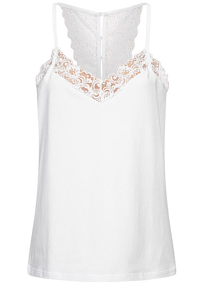 Seventyseven Lifestyle Dames V-Neck Top met Kanten wit
