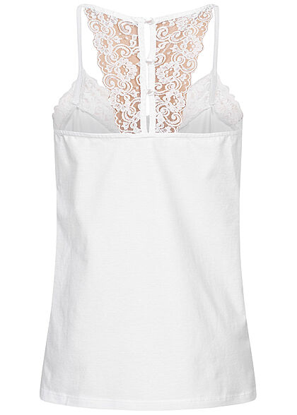 Seventyseven Lifestyle Dames V-Neck Top met Kanten wit