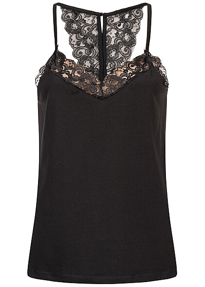 Seventyseven Lifestyle Dames V-Neck Top met Kanten zwart