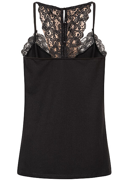 Seventyseven Lifestyle Dames V-Neck Top met Kanten zwart