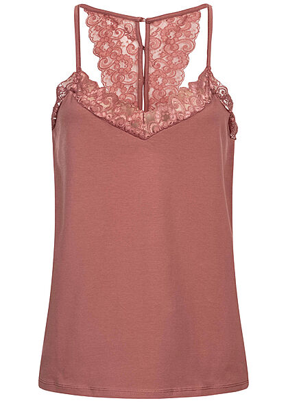 Seventyseven Lifestyle Dames V-Neck Top met Kanten apple butter rood