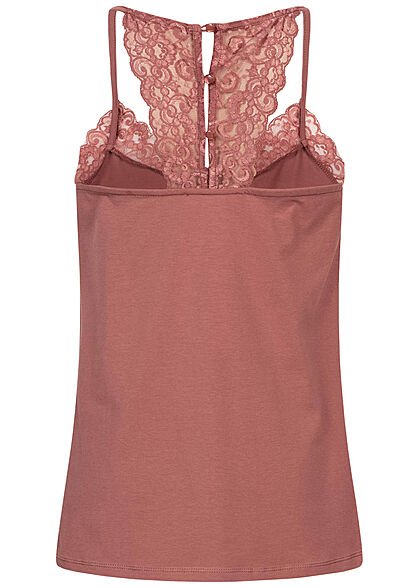 Seventyseven Lifestyle Dames V-Neck Top met Kanten apple butter rood