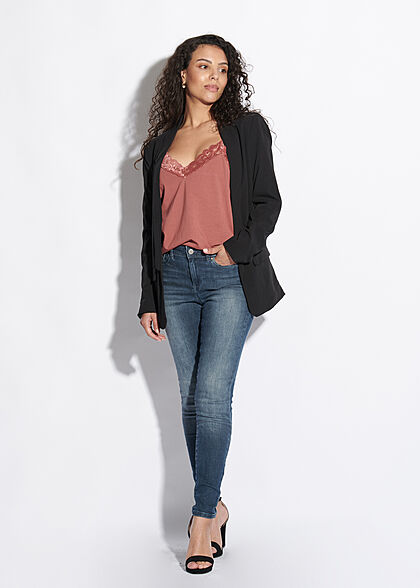 Seventyseven Lifestyle Dames V-Neck Top met Kanten apple butter rood