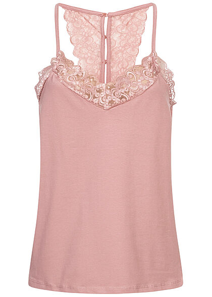 Seventyseven Lifestyle Dames V-Neck Top met Kanten woodrose roze