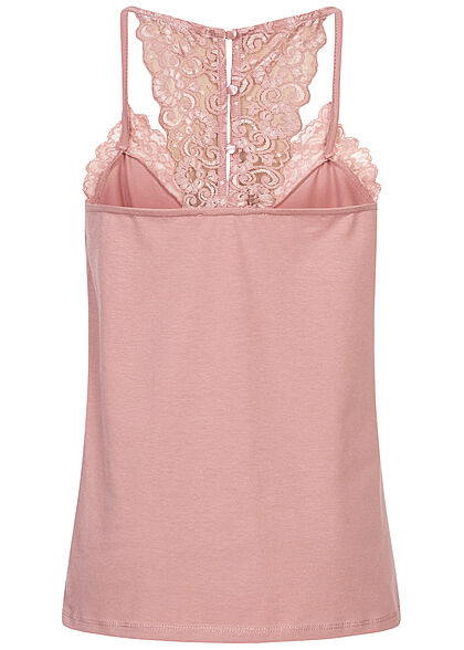 Seventyseven Lifestyle Dames V-Neck Top met Kanten woodrose roze